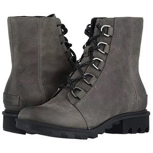 New SØREL PHOENIX SHORT LACE WATERPROOF BOOT Quarry Sz 9 Leather Ankle NWOT $79